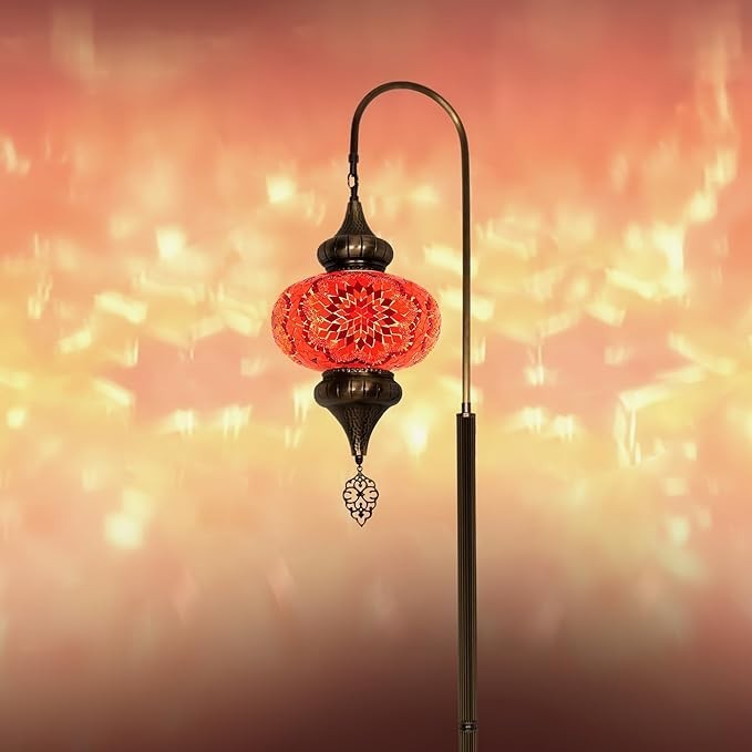 Türkische Mosaik Stehlampe | Marokkan. Schwanenhalslampe & Buntglas Blickfang