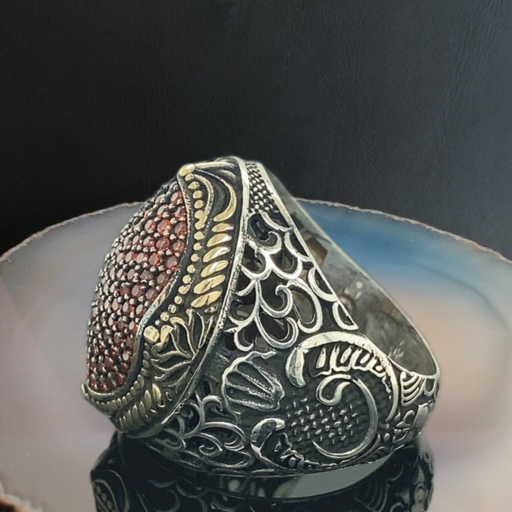 925er Sterlingsilber Granat Herrenring Handgefertigt Naturbernstein Damenring