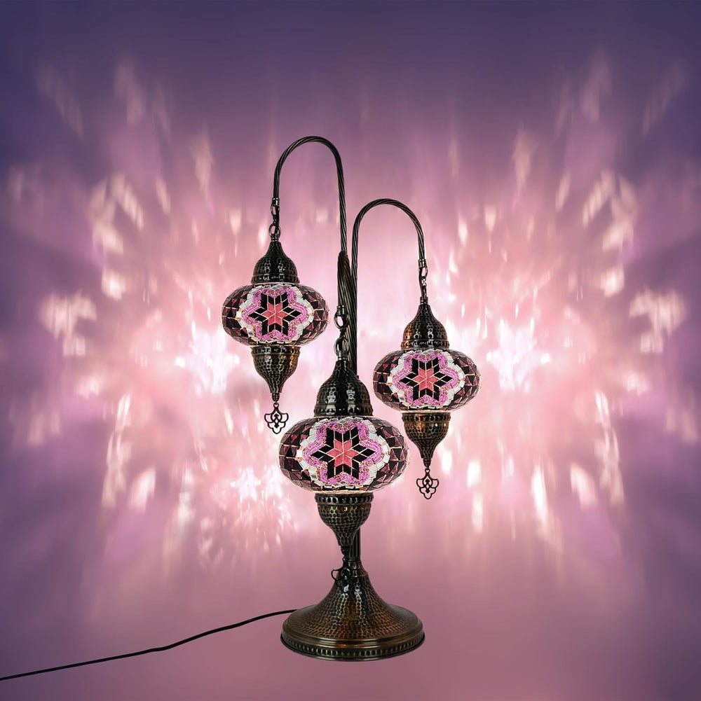 Türkische Mosaik Tischlampe 3 Kugeln | Marokkanische Vintage Lampe Deko