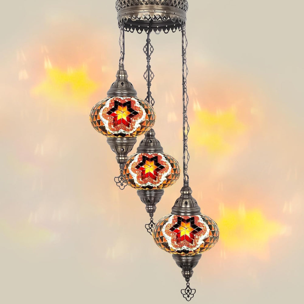 Boho 3-Kugel Mosaik Hängelampe Türkisch Marokkanisch Stil Licht