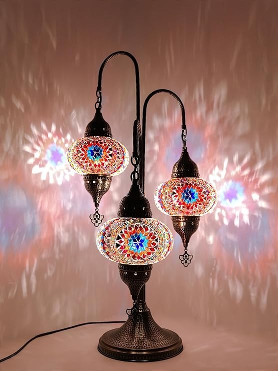 Türkische Mosaik Tischlampe 3 Kugeln | Marokkanische Vintage Lampe Deko