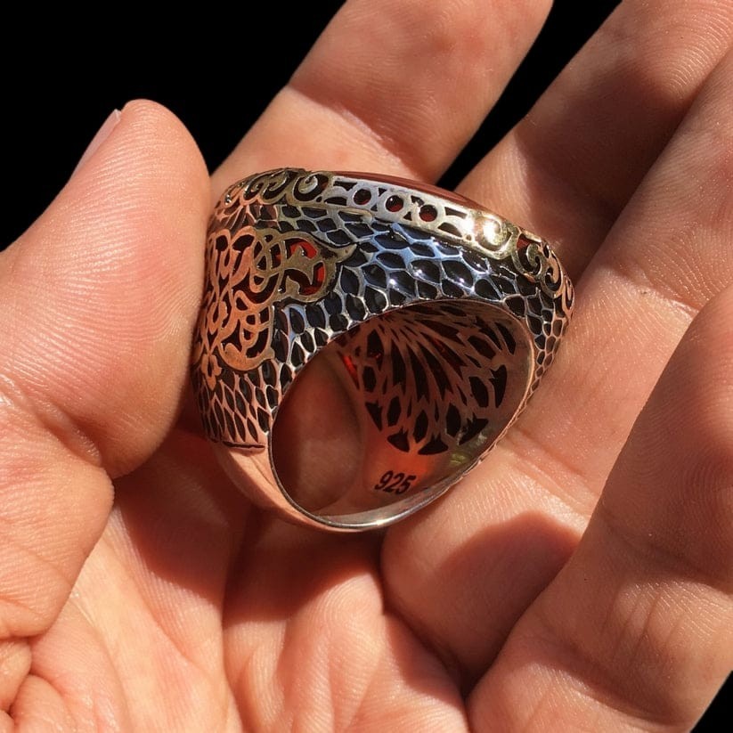 925er Sterlingsilber Achatstei Herrenring Handgefertigt Naturbernstein Damenring