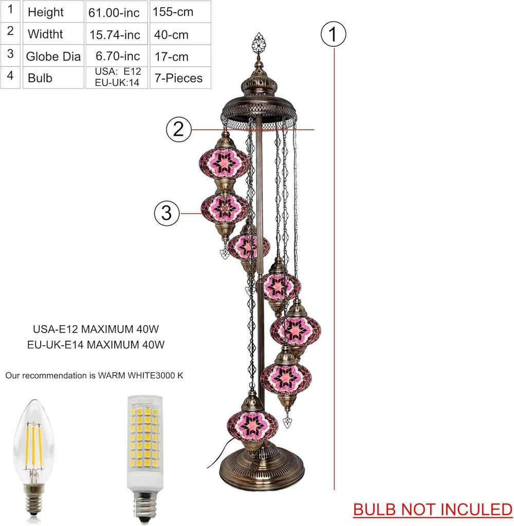 Große 7″ Bunte Türkische Mosaik Stehlampe | Boho Vintage Tiffany Stil Lampe