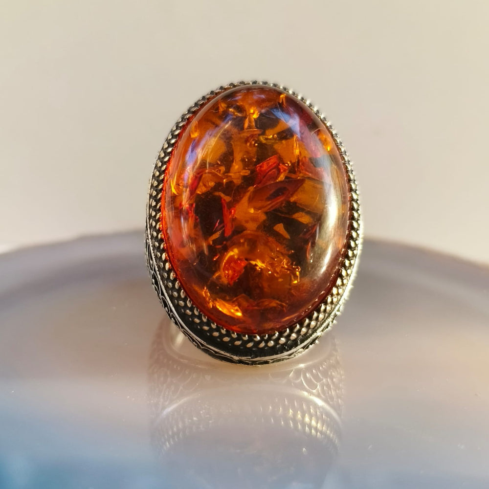 925er Sterlingsilber Bernstein Herrenring Handgefertigt Damenring