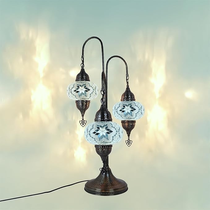 Türkische Mosaik Tischlampe 3 Kugeln | Marokkanische Vintage Lampe Deko