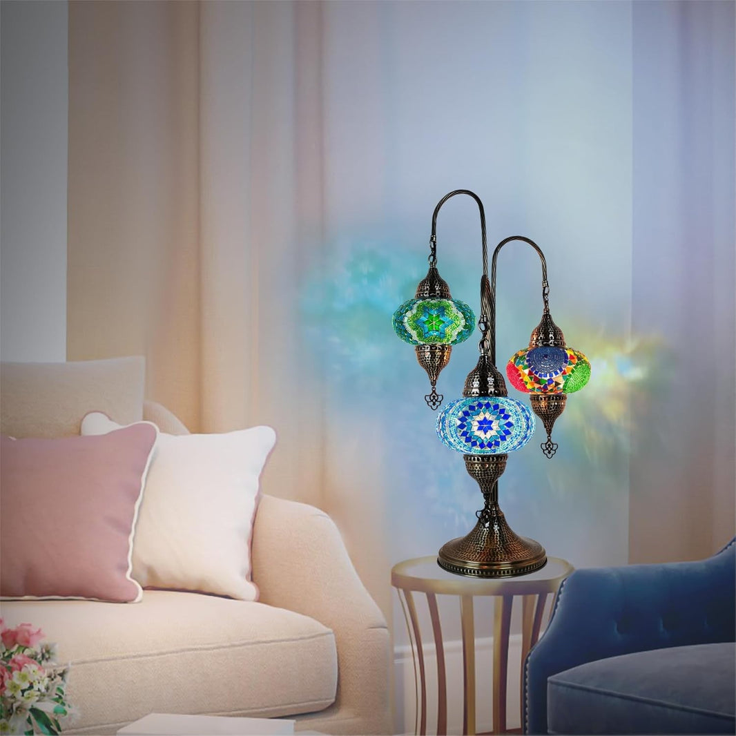 Türkische Mosaik Tischlampe 3 Kugeln | Marokkanische Vintage Lampe Deko