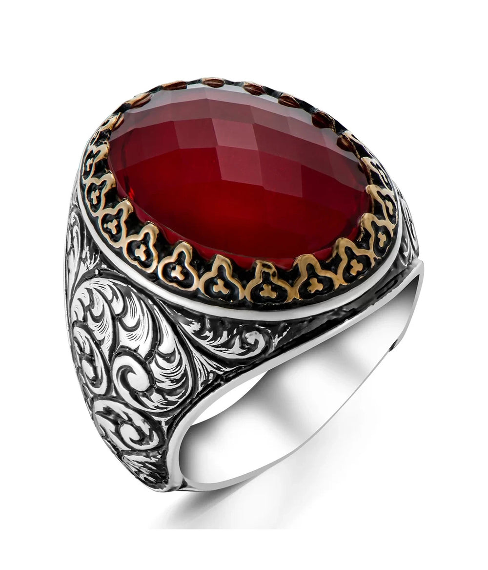 925er Silber mit roten Zirkoniasteinen handgefertigte Ringe für Frauen und Männe