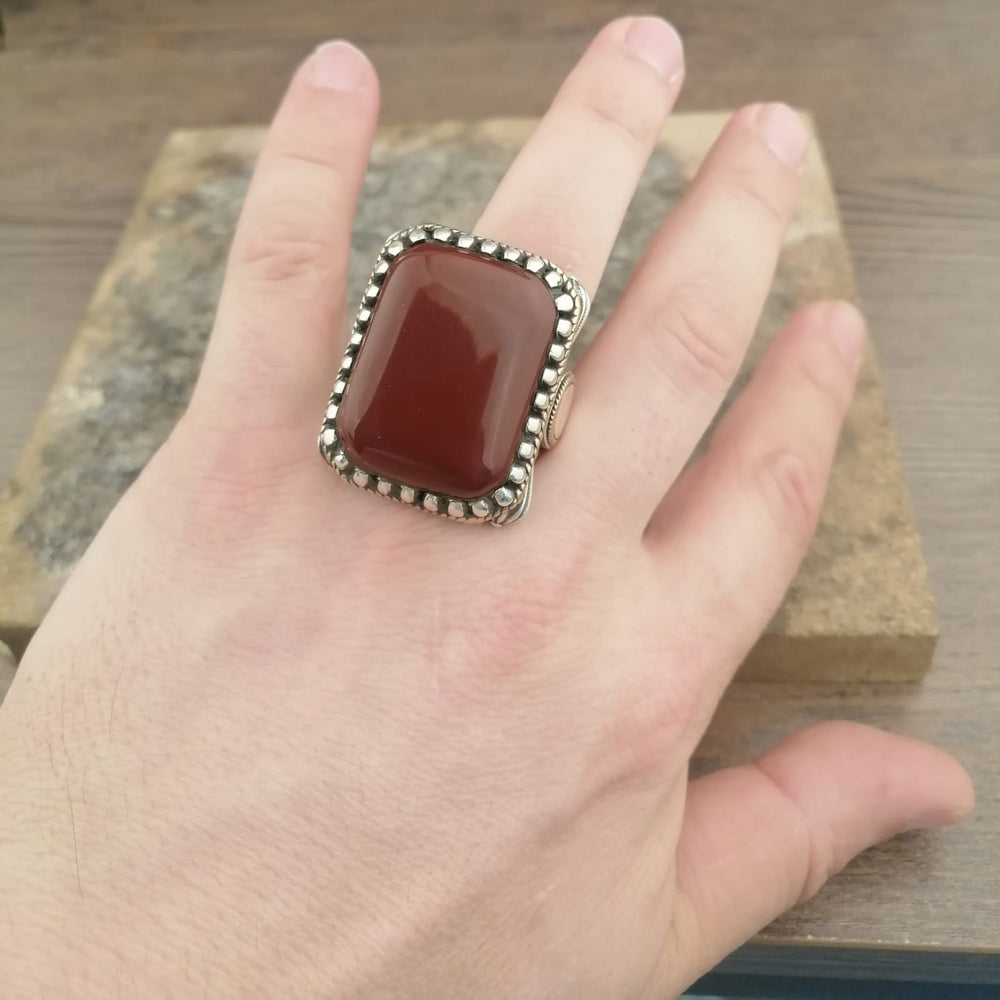 925er Sterlingsilber Achatstei Herrenring Handgefertigt Naturbernstein Damenring