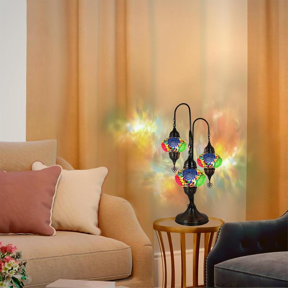 Türkische Mosaik Tischlampe 3 Kugeln | Marokkanische Vintage Lampe Deko