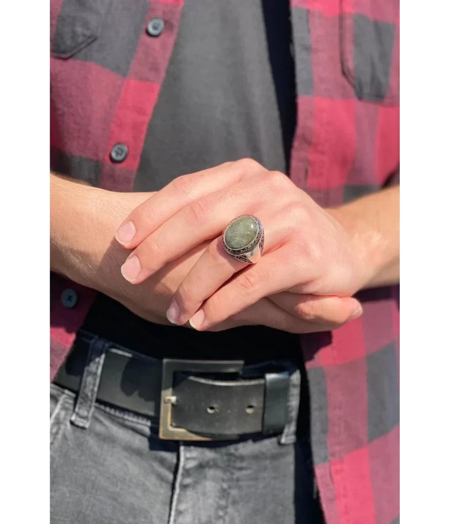 925er Silber-Labradorit-Herrenring Handgefertigter Naturbernstein-Damenring