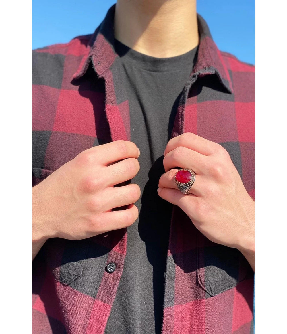 925er Silber mit roten Zirkoniasteinen handgefertigte Ringe für Frauen und Männe