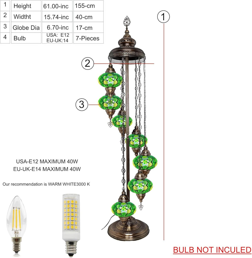 Große 7″ Bunte Türkische Mosaik Stehlampe | Boho Vintage Tiffany Stil Lampe