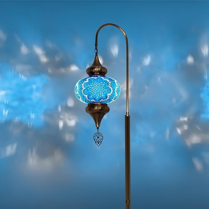 Türkische Mosaik Stehlampe | Marokkan. Schwanenhalslampe & Buntglas Blickfang