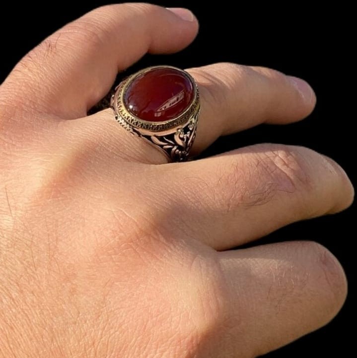 925er Sterlingsilber Achatstei Herrenring Handgefertigt Naturbernstein Damenring