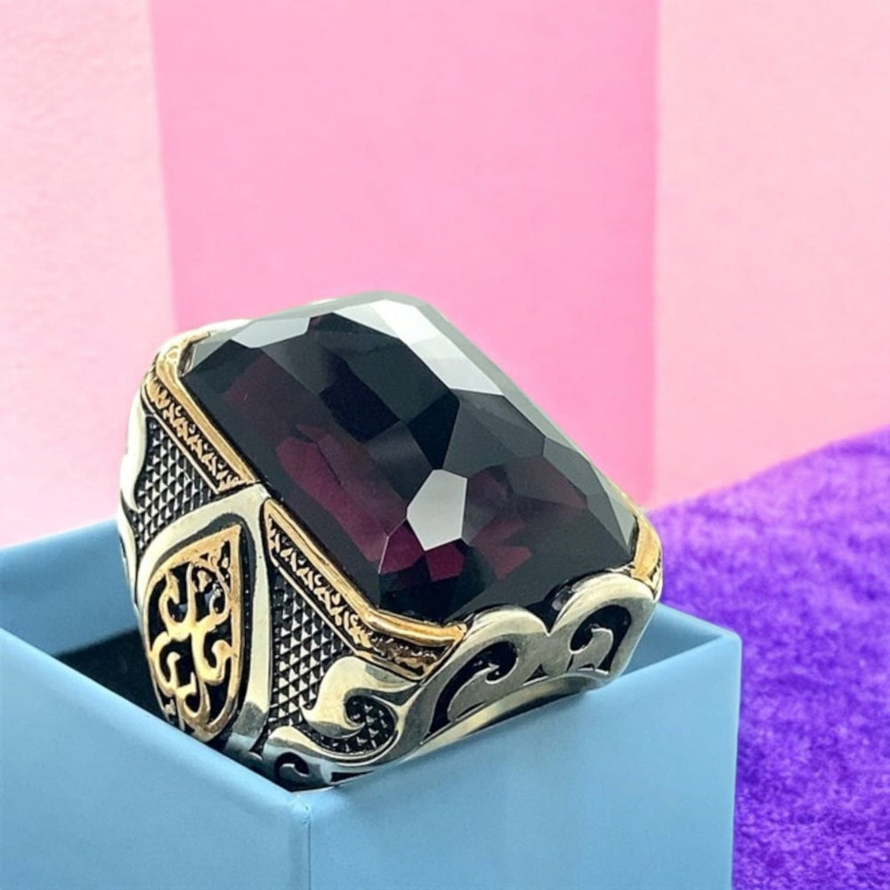 925er Silber Amethyststein Herrenring Handgefertigt Damenring