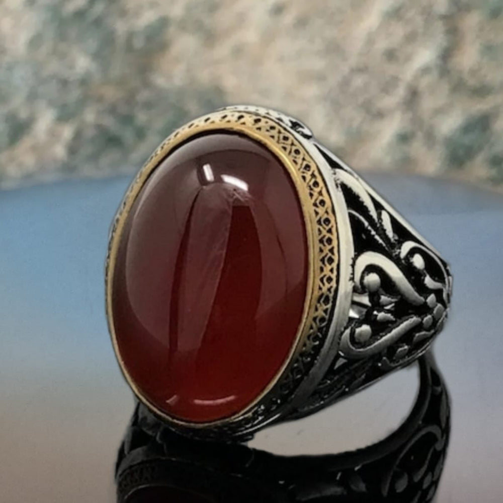 925er Sterlingsilber Achatstei Herrenring Handgefertigt Naturbernstein Damenring