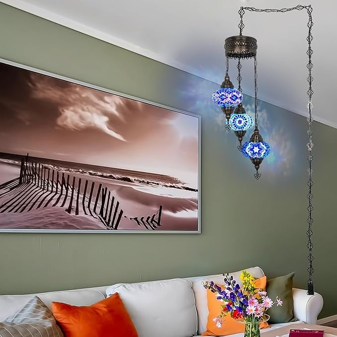 Boho 3-Kugel Mosaik Hängelampe Türkisch Marokkanisch Stil Licht