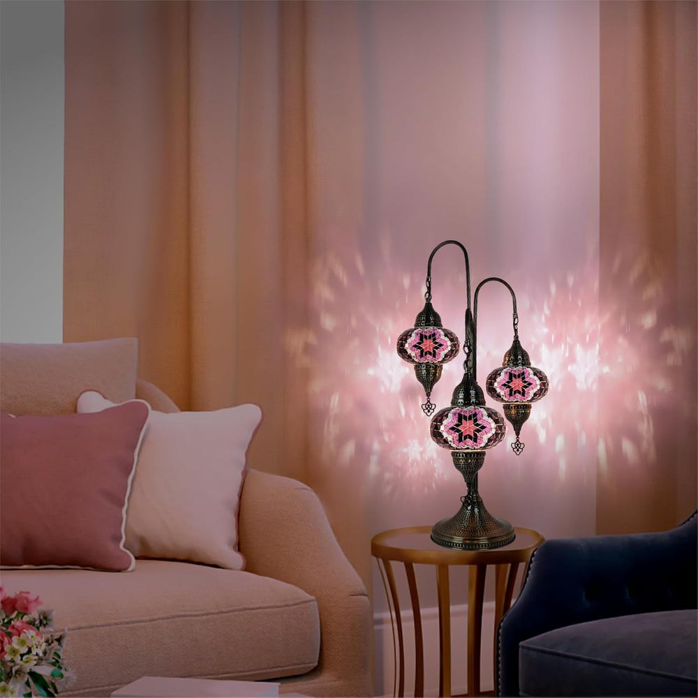 Türkische Mosaik Tischlampe 3 Kugeln | Marokkanische Vintage Lampe Deko