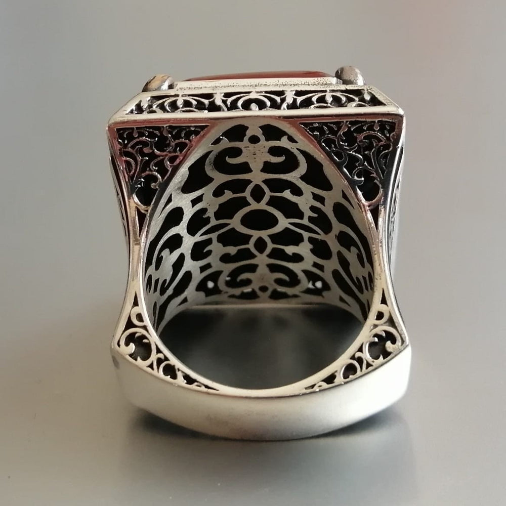 925er Sterlingsilber Achatstei Herrenring Handgefertigt Naturbernstein Damenring