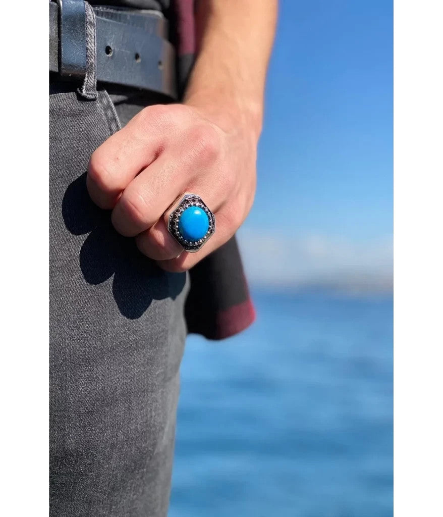 925er Silber mit Türkis-Stein Steinhandgefertigte Ringe für Frauen und Männer