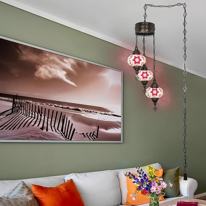 Boho 3-Kugel Mosaik Hängelampe Türkisch Marokkanisch Stil Licht