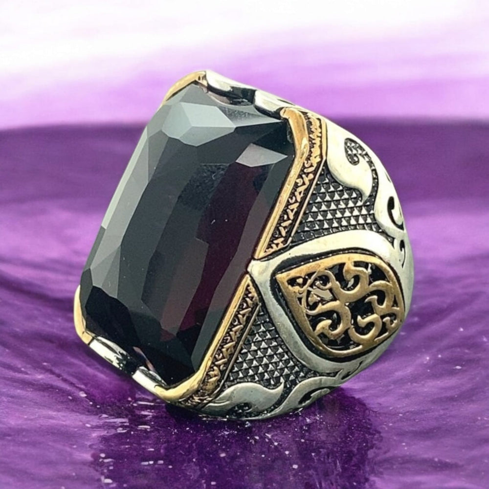 925er Silber Amethyststein Herrenring Handgefertigt Damenring