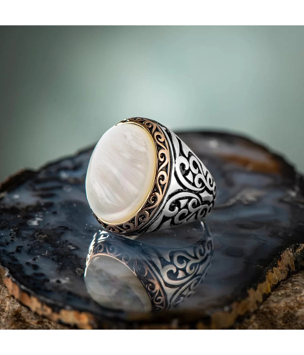 925er Silber mit weißem Perlmuttstein handgefertigte Ringe für Frauen und Männer