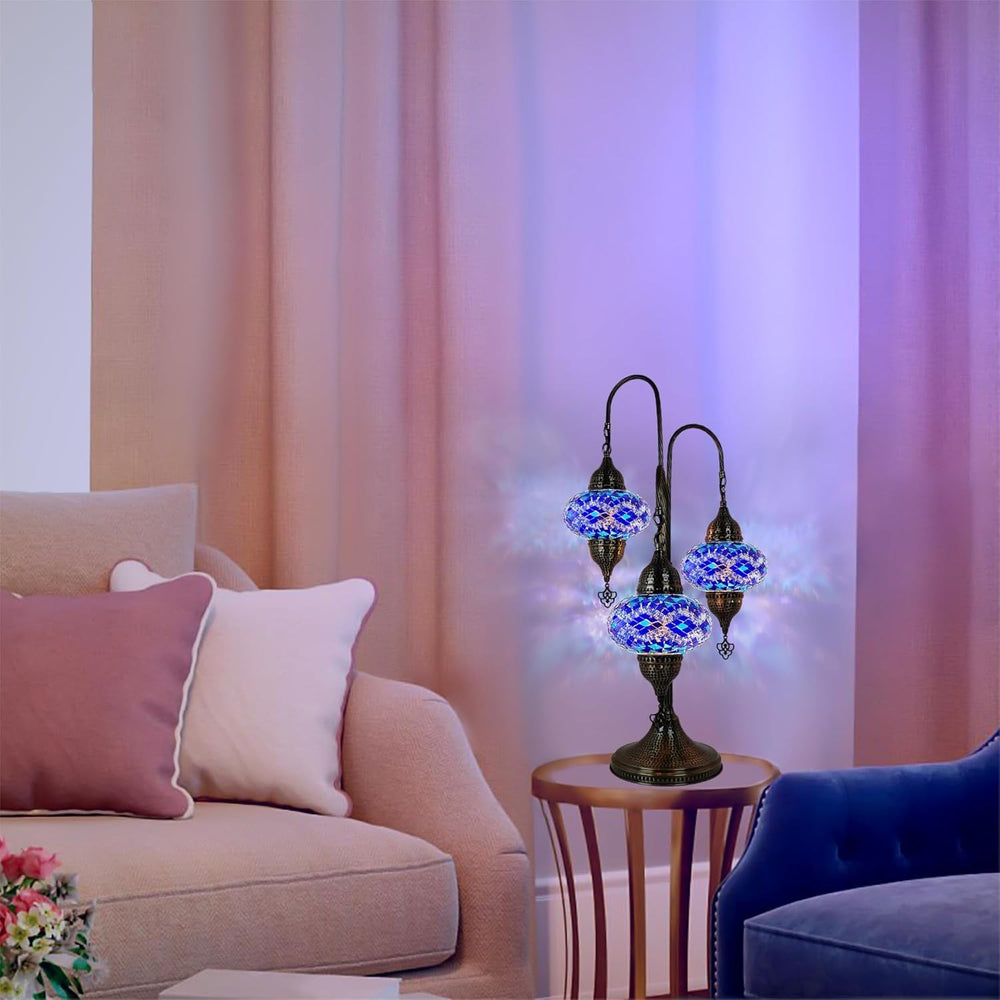 Türkische Mosaik Tischlampe 3 Kugeln | Marokkanische Vintage Lampe Deko