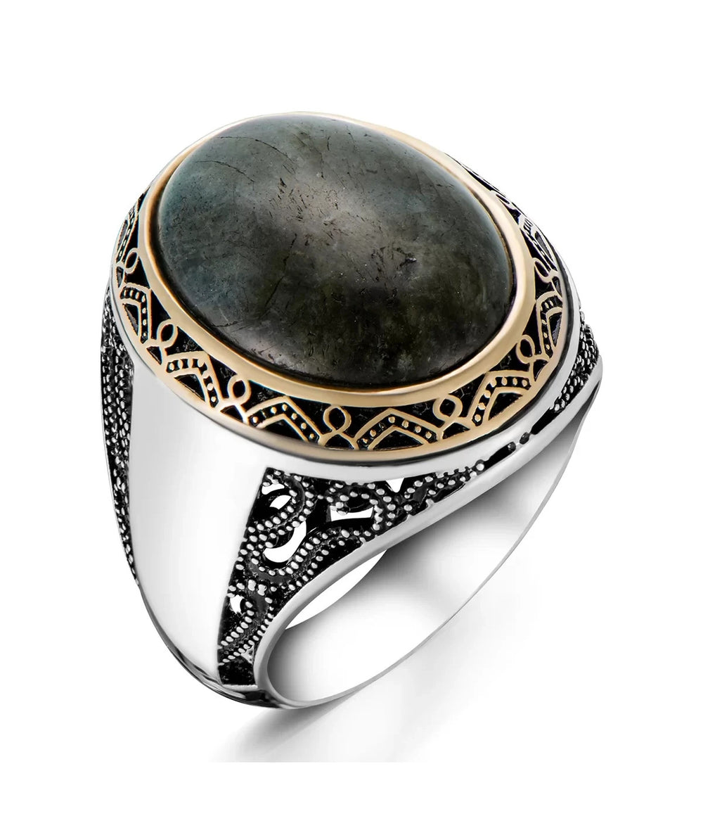 925er Silber-Labradorit-Herrenring Handgefertigter Naturbernstein-Damenring