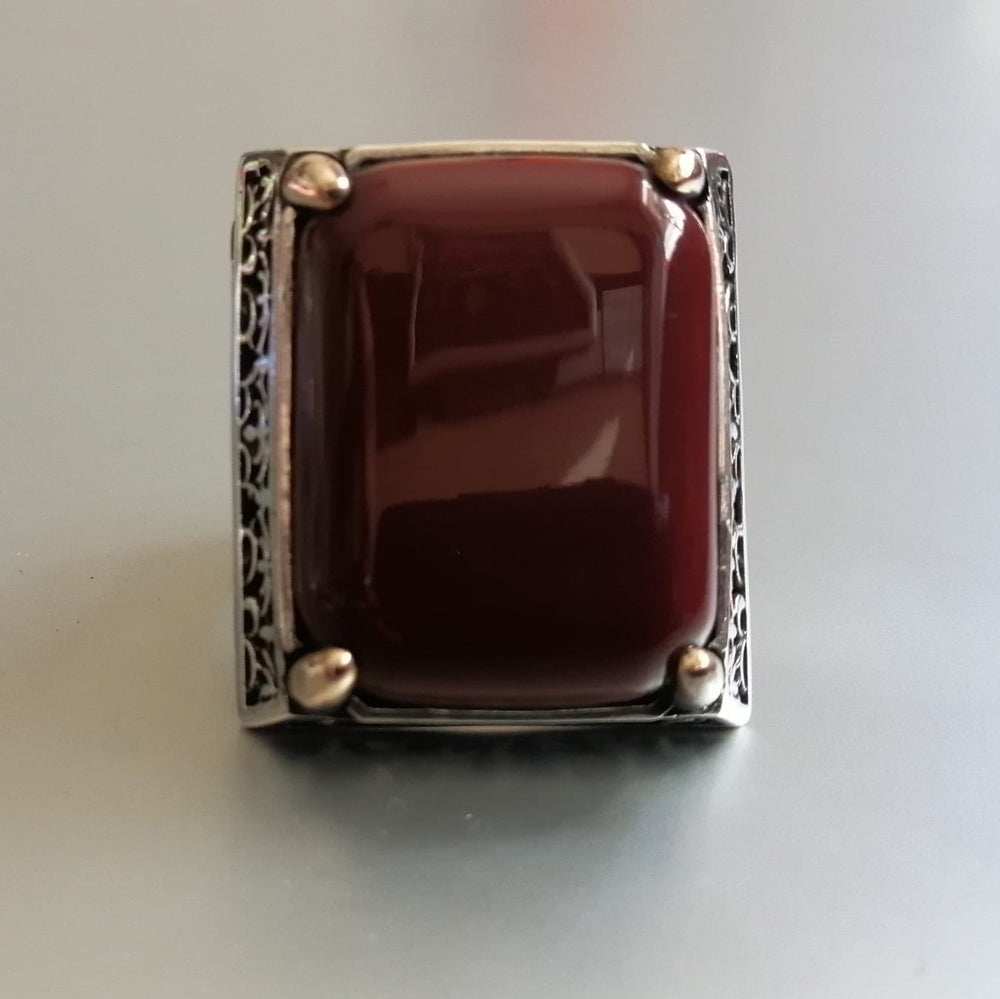 925er Sterlingsilber Achatstei Herrenring Handgefertigt Naturbernstein Damenring