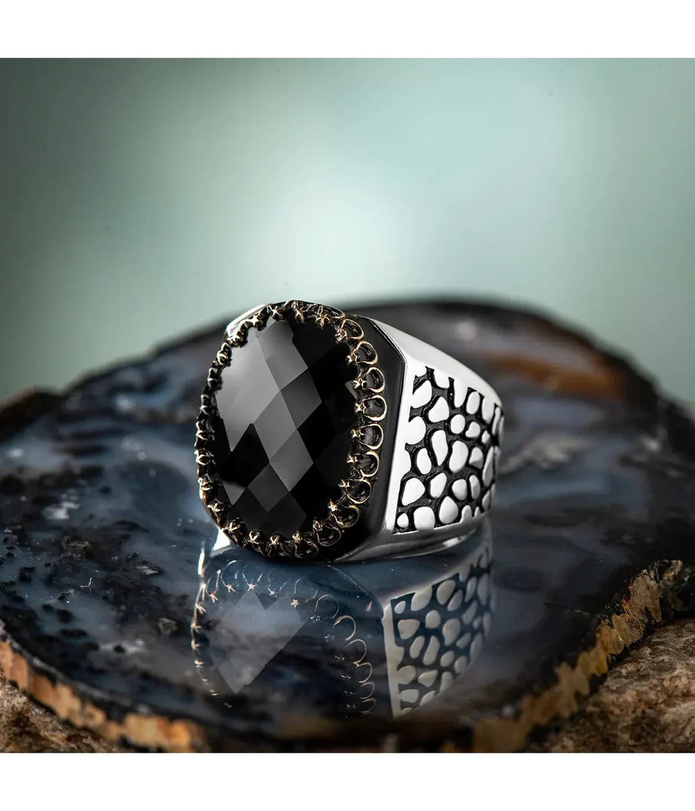 925er Sterlingsilber Zirkon Herrenring Handgefertigt Naturbernstein Damenring