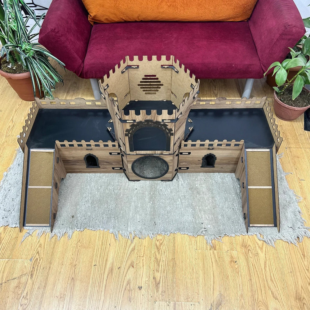 Katzenhaus handgefertigt – 2 Etagen, zerlegbar, MDF, Katzenburg Hexagon