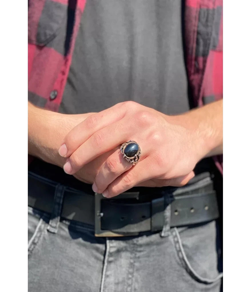 925er Silber, mit Onyx-Stein, handgefertigte Ringe für Frauen und Männer