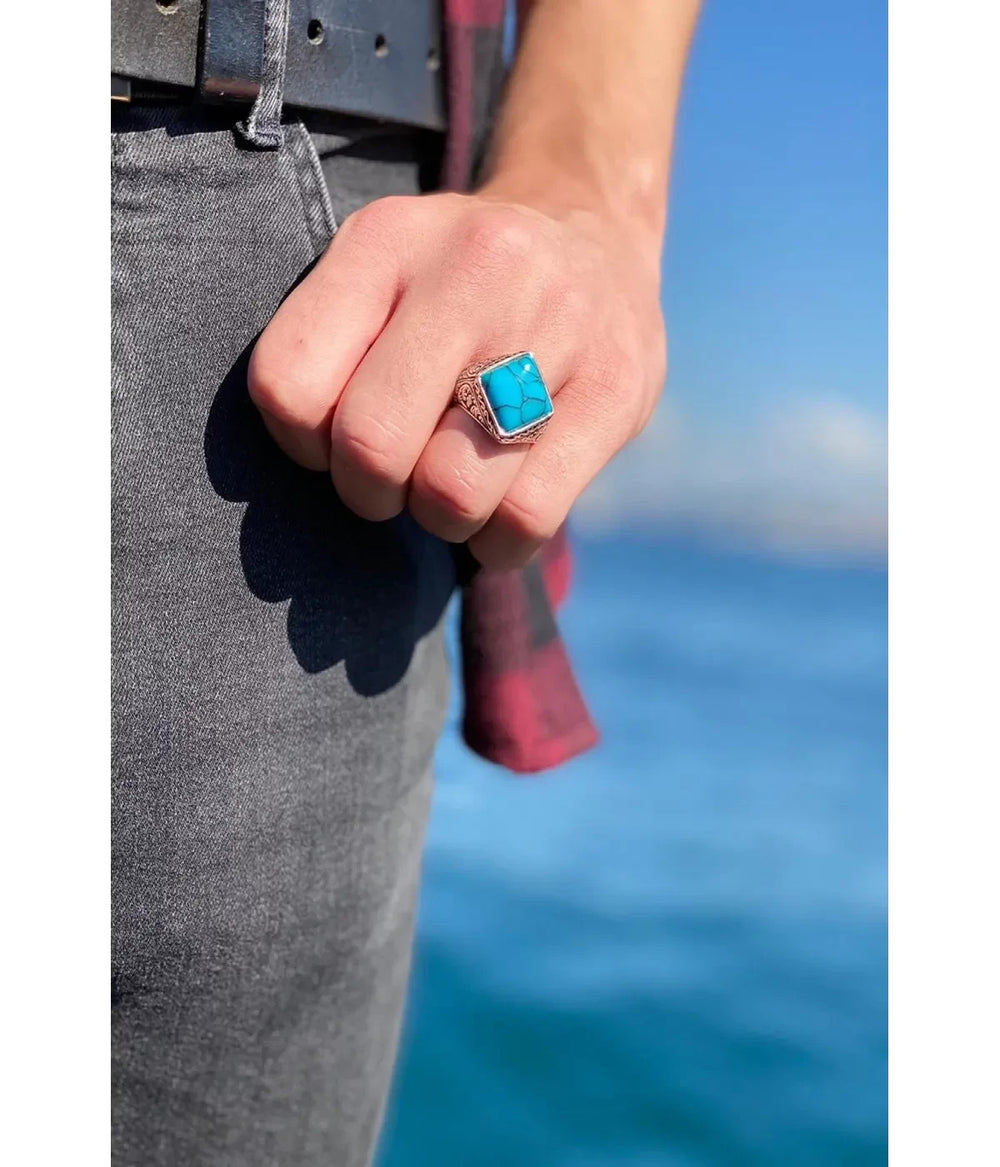 925er Sterlingsilber Firuze Herrenring Handgefertigt Naturbernstein Damenring