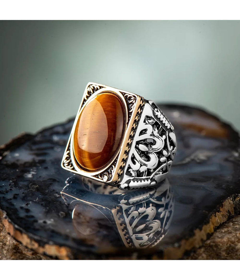 925er Silber mit brauner Tigerauge-Stein handgefertigte Ringe für Frauen und Män