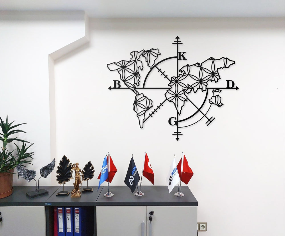 Weltkarte Wandbild Kompass 50x75 & 70x90 cm – Einteiliges Wanddekor