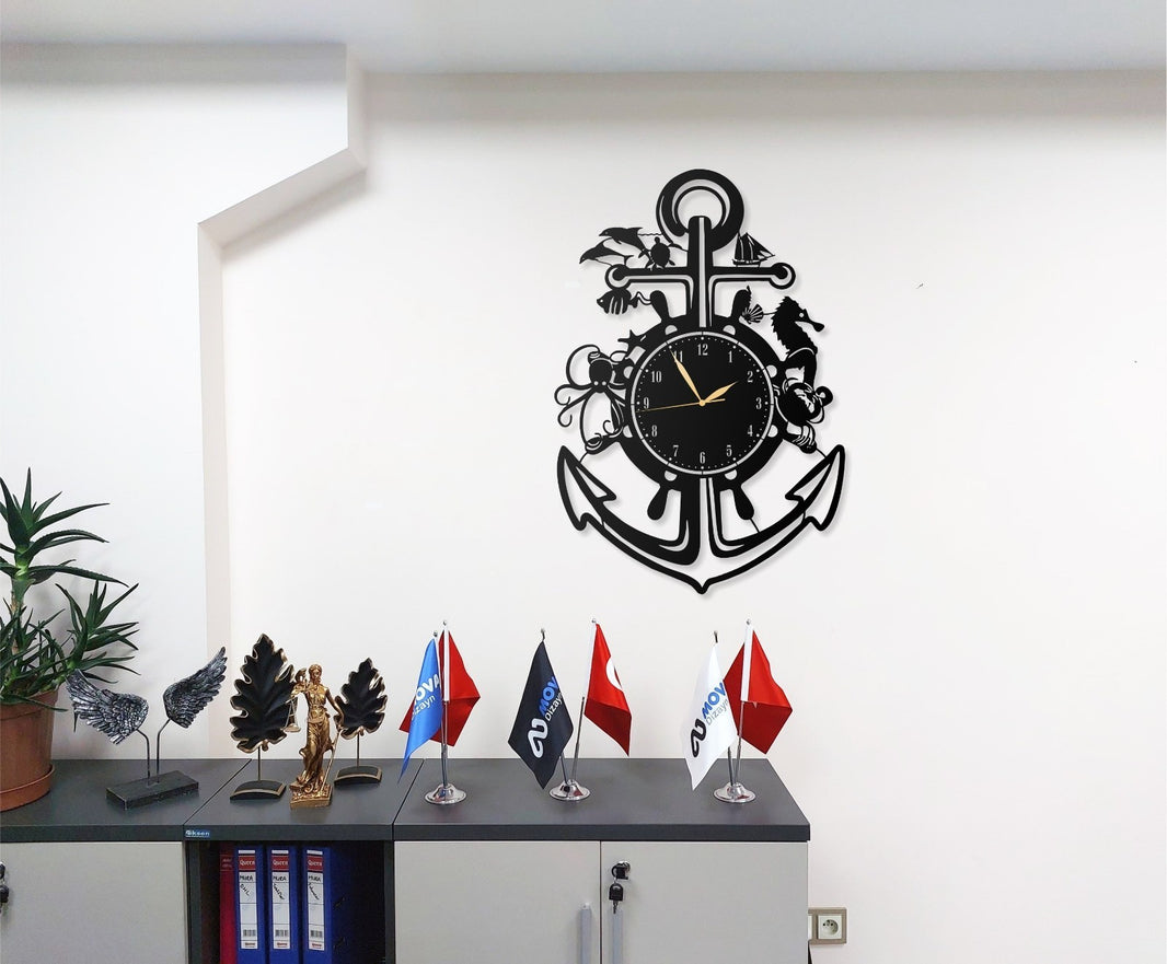 Metall Wanduhr Anker Design 40x60 cm Maritime Uhr Nautische Wanddeko