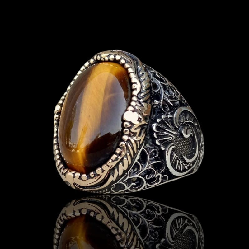 925er Silber mit Tigerauge-Stein handgefertigte Ringe für Frauen und Männer