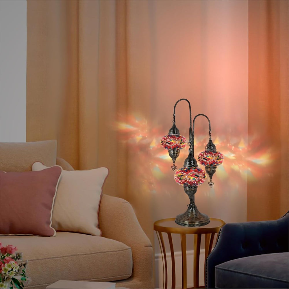 Türkische Mosaik Tischlampe 3 Kugeln | Marokkanische Vintage Lampe Deko