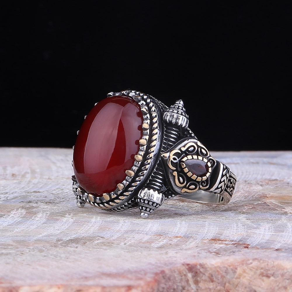 925er Sterlingsilber Achatstei Herrenring Handgefertigt Naturbernstein Damenring