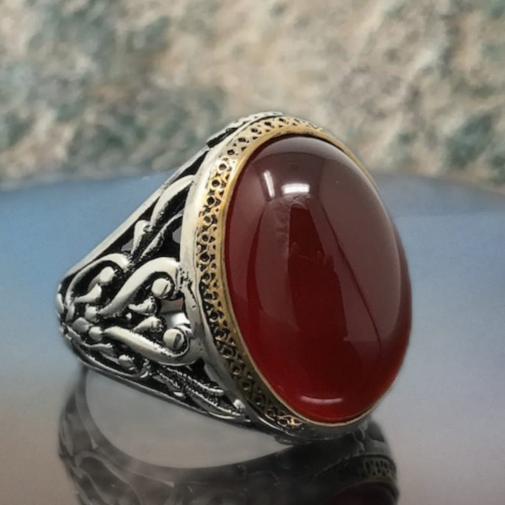 925er Sterlingsilber Achatstei Herrenring Handgefertigt Naturbernstein Damenring