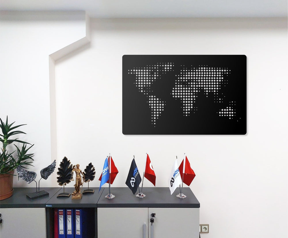 Weltkarte Wandbild Punkt-Design 50x76 & 70x90 cm – Modernes Wanddekor