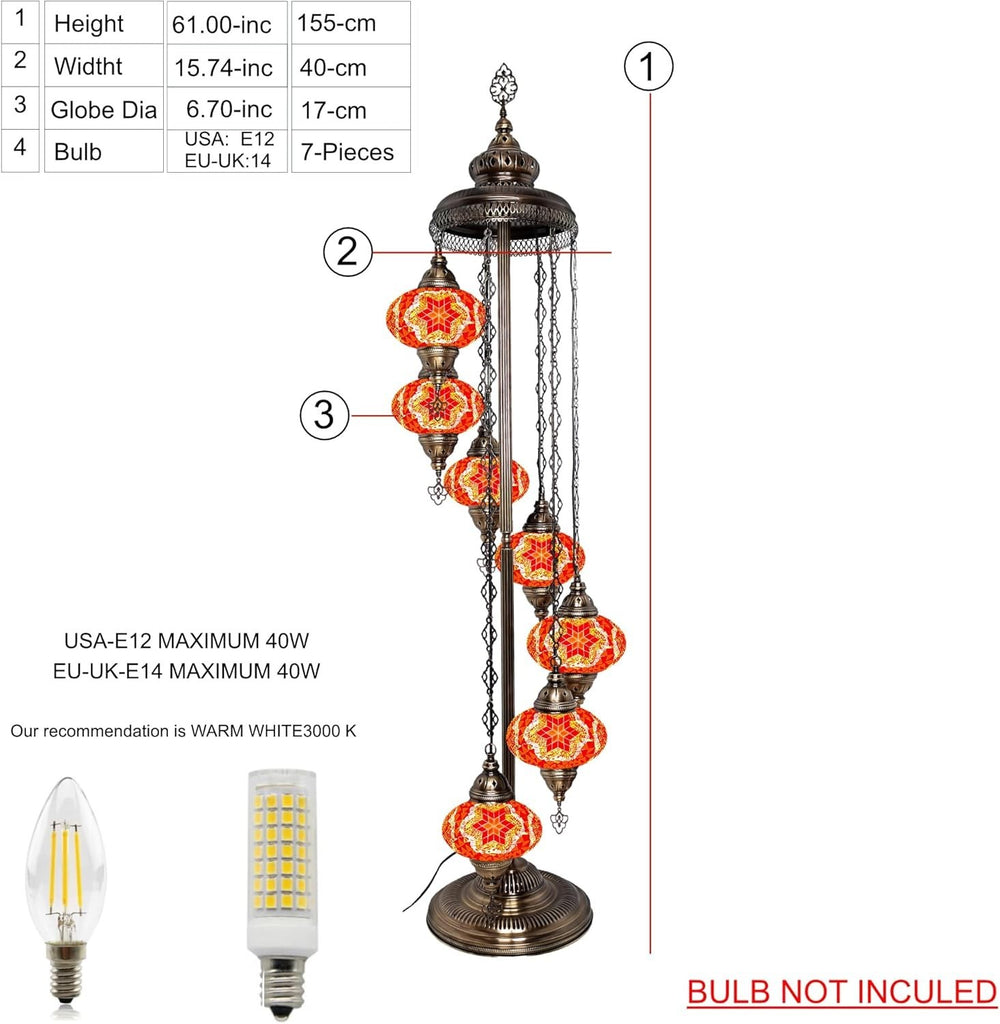 Große 7″ Bunte Türkische Mosaik Stehlampe | Boho Vintage Tiffany Stil Lampe
