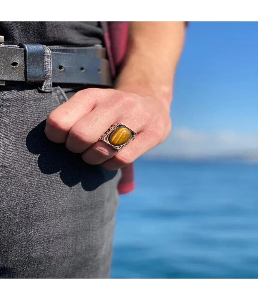 925er Silber mit brauner Tigerauge-Stein handgefertigte Ringe für Frauen und Män