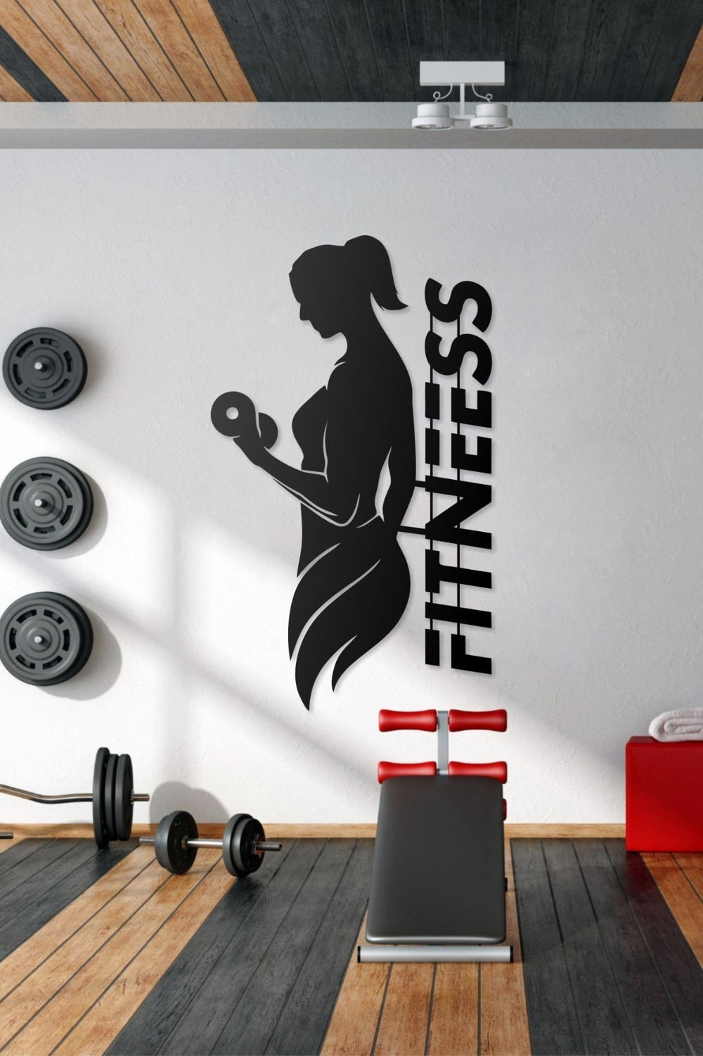 Fitness GYM Box Wandbild Sporthalle 75x45 cm – Metall Wanddekor