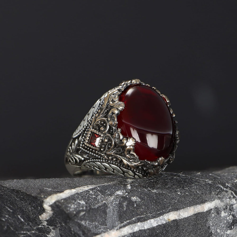 925er Sterlingsilber Achatstei Herrenring Handgefertigt Naturbernstein Damenring