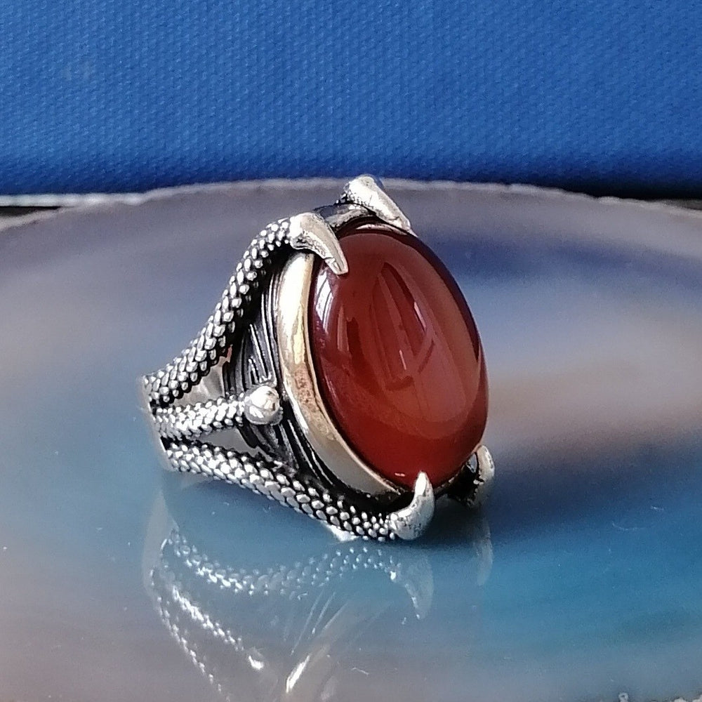 925er Sterlingsilber Herrenring - Handgefertigt Naturbernstein Stein Spirituelle