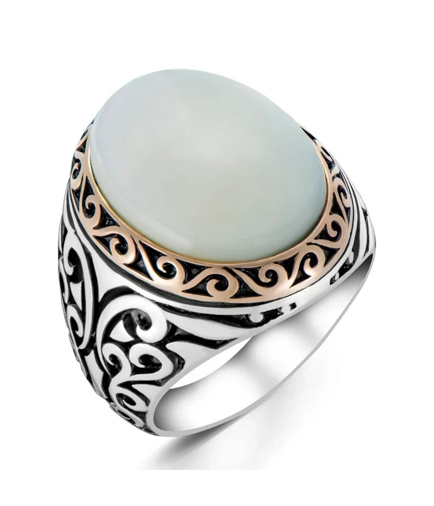 925er Silber mit weißem Perlmuttstein handgefertigte Ringe für Frauen und Männer