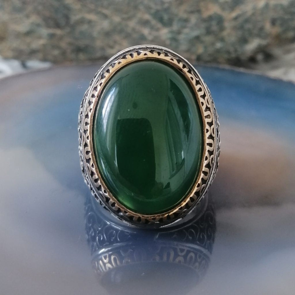 925er Silber mit grüner Achatstein handgefertigte Ringe für Frauen und Männer