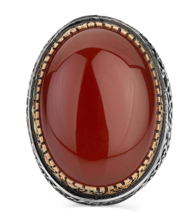 925er Sterlingsilber Achatstei Herrenring Handgefertigt Naturbernstein Damenring